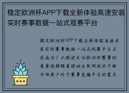 稳定欧洲杯APP下载全新体验高速安装实时赛事数据一站式观赛平台